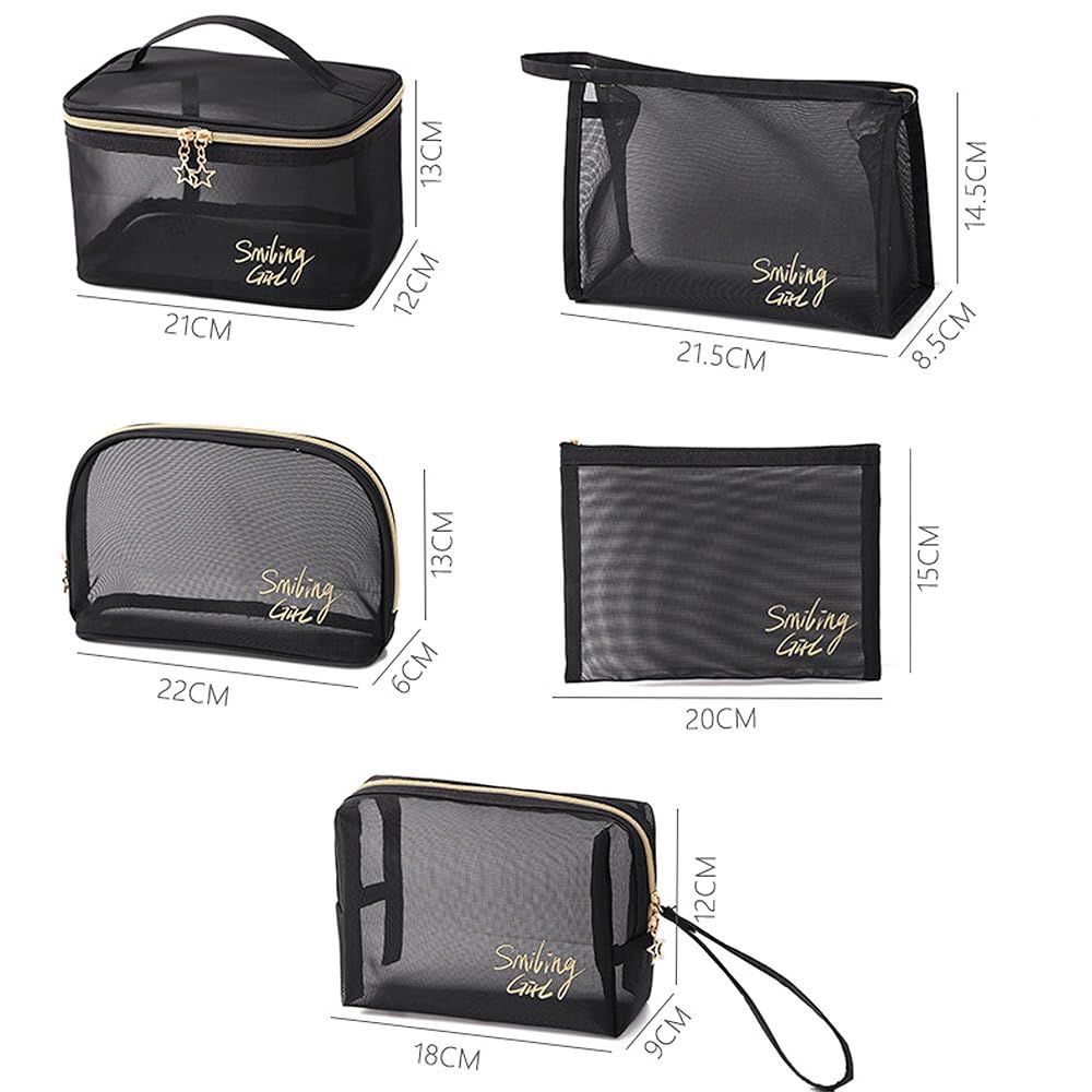 5pcs Zipper Mesh Cosmetics Bag Set