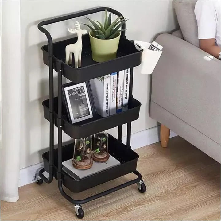 Modern 3-Tier Rolling Cart with Drawer & Desktop