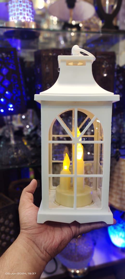 Decorative White Lantern with Flickering LED Candles