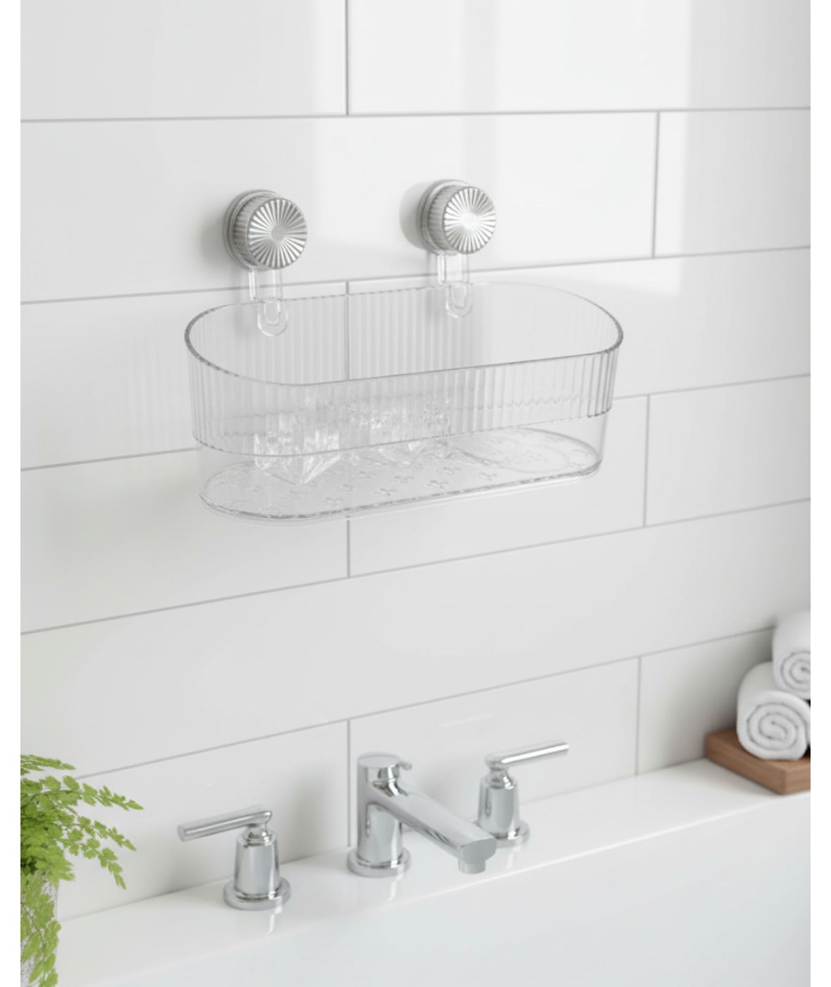 Acrylic bathroom Essential Holder with 2 suction lock