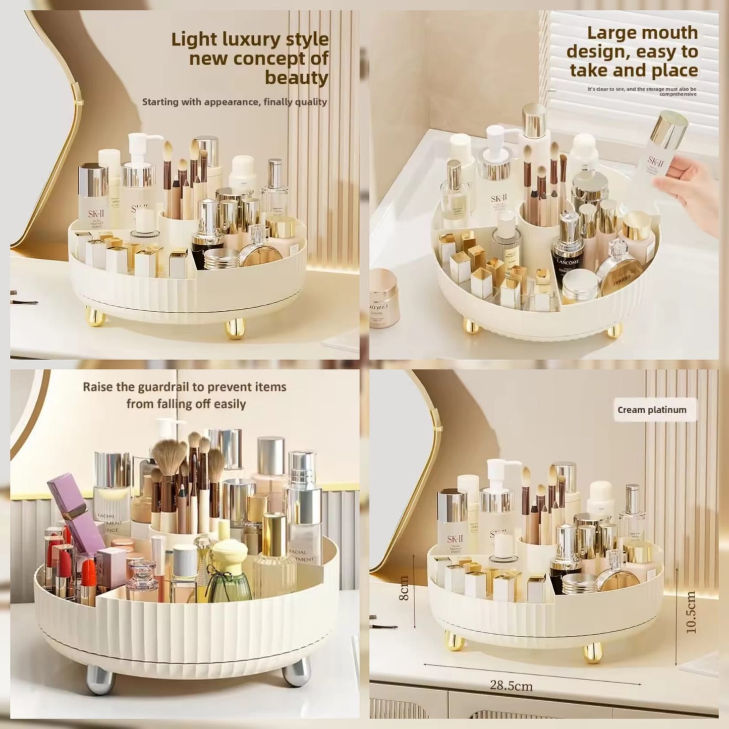 360° Rotating Luxury Cosmetic Partition Organizer Tray - Premium Quality