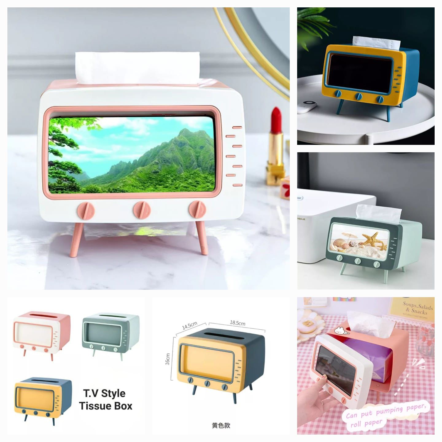 2in1 Tv Shape Box with Mobile Holder Tissue Paper Holder