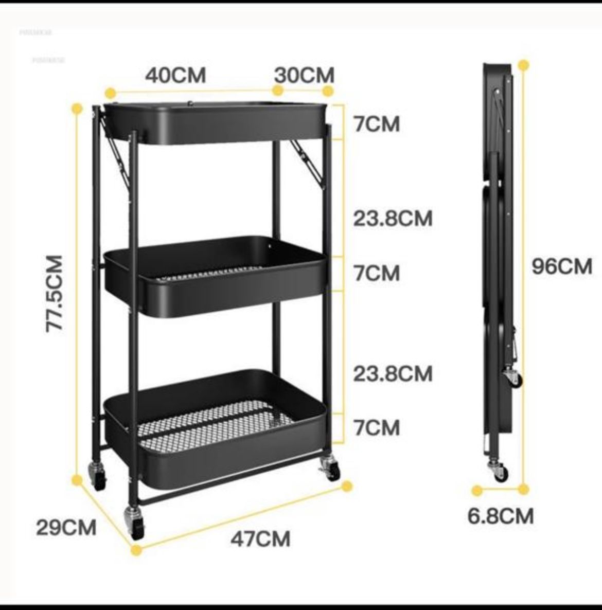 3 Tier Fold Away Trolley - Imported - Premium Quality