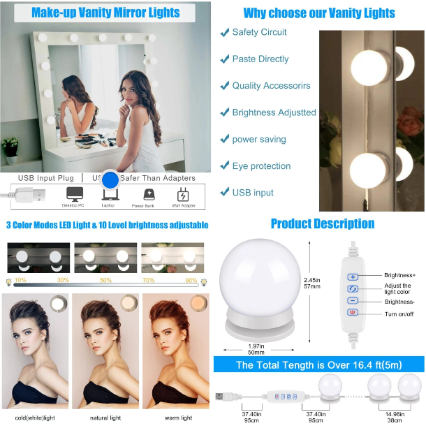Vanity Mirror Lights with 3 Color Modes
