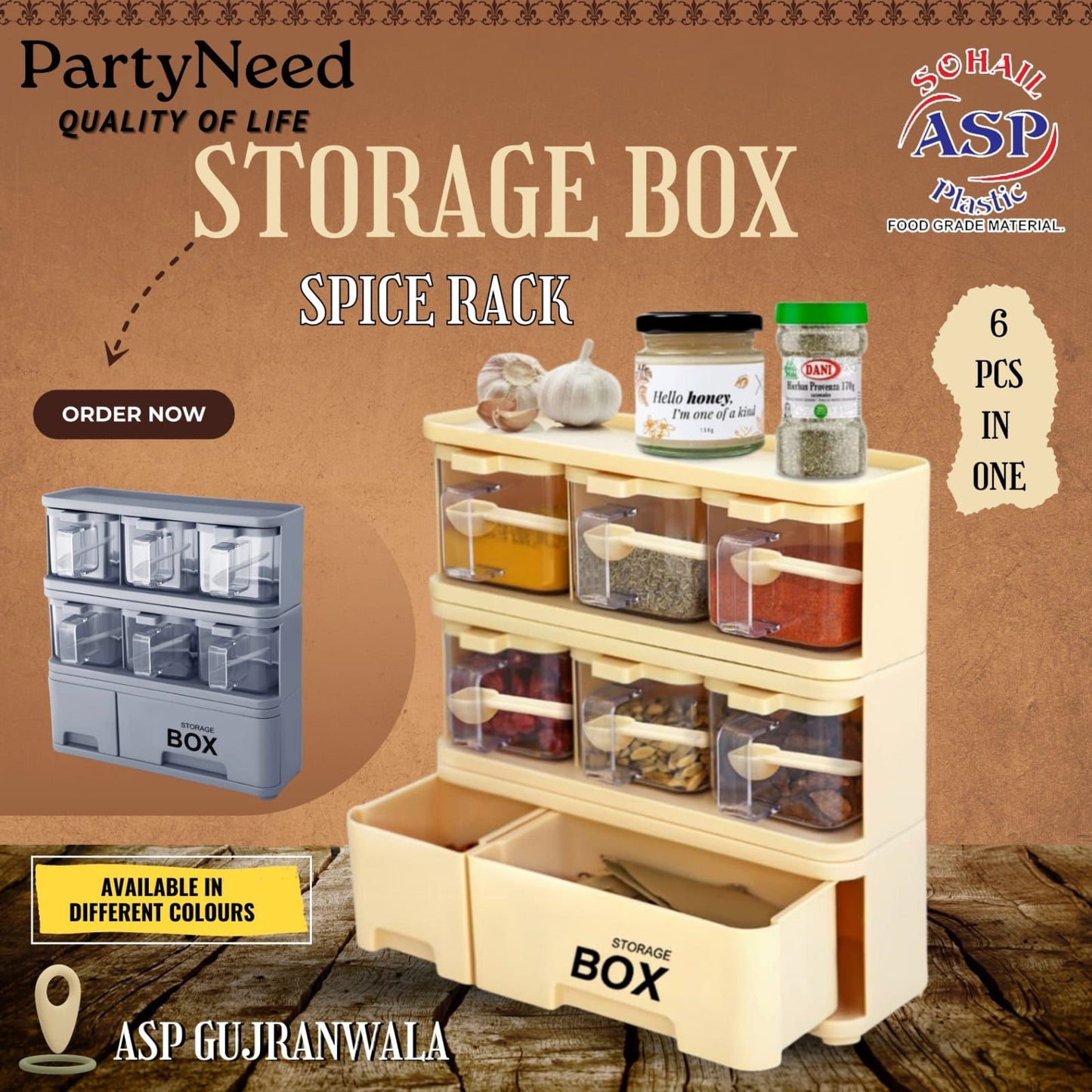 Spice Rack 6pcs in one Storage Box