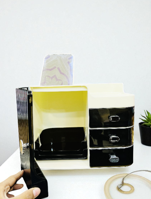 3 Drawer & One Door Acrylic Cosmetic Organizer