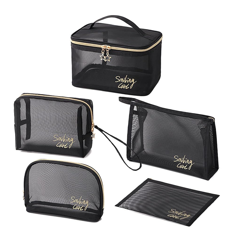 5pcs Zipper Mesh Cosmetics Bag Set