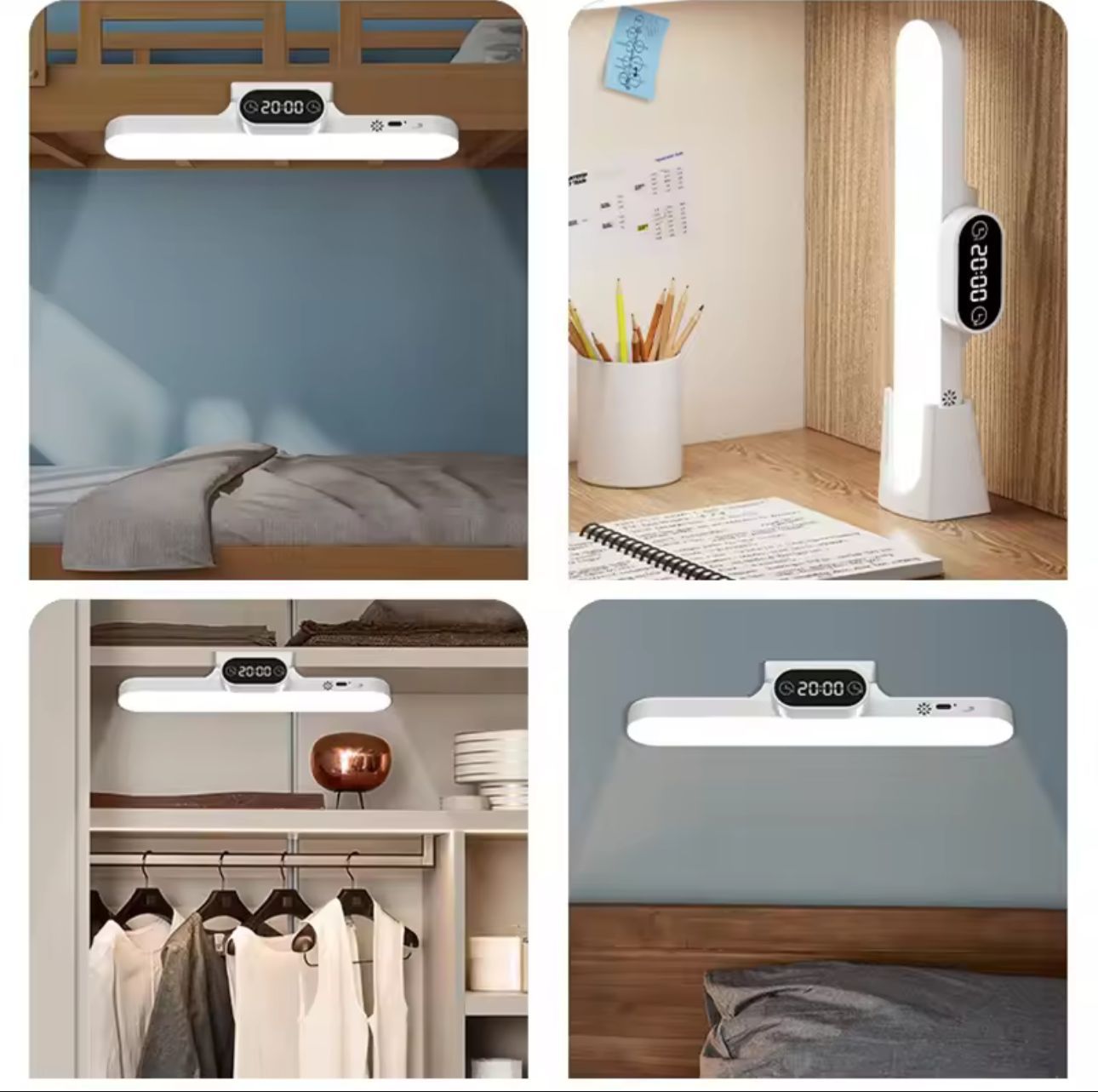 Magnetic LED Desk Lamp with Clock & Stepless Dimming