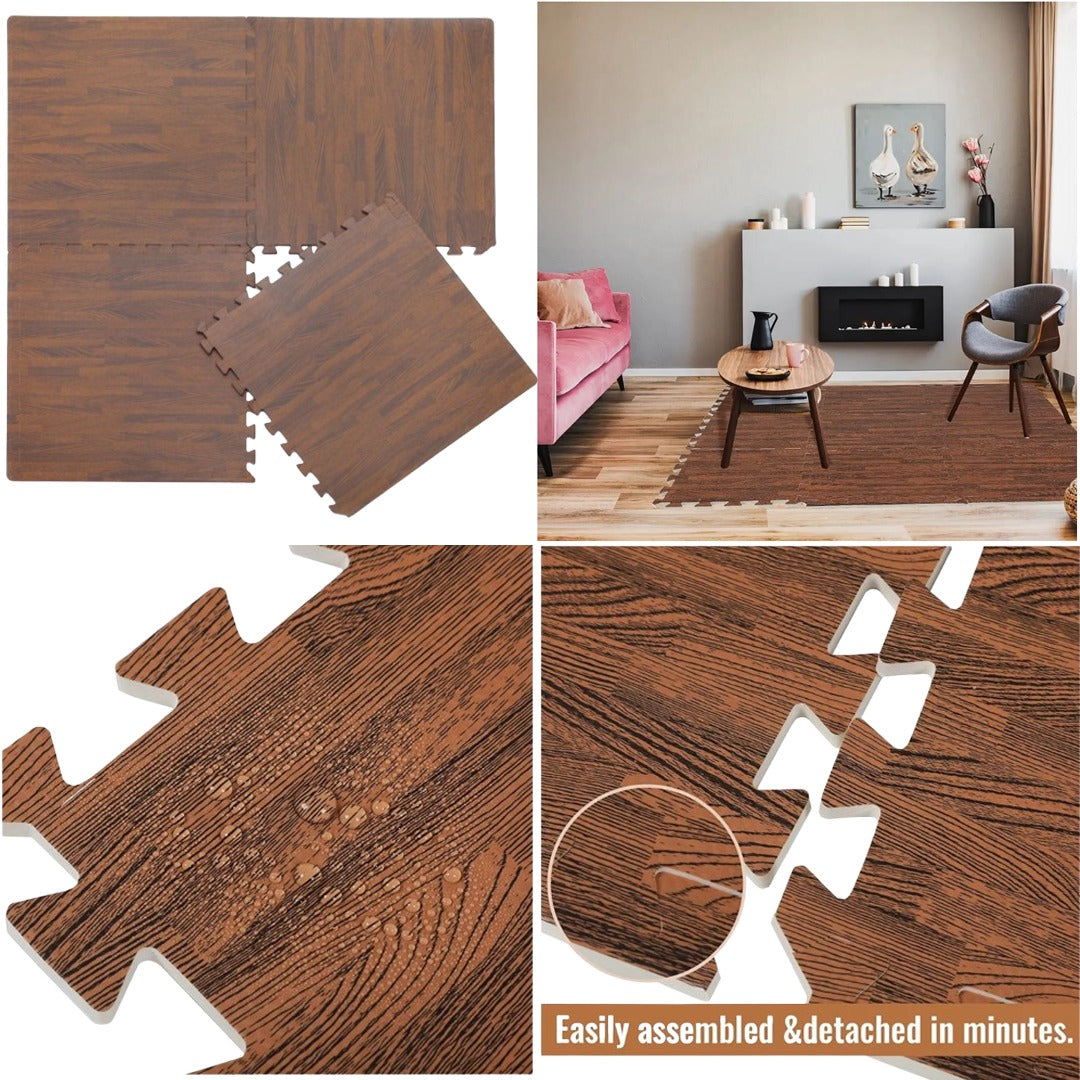 Decorative Interlocking Wood-Look Floor Mat - Pack of 4