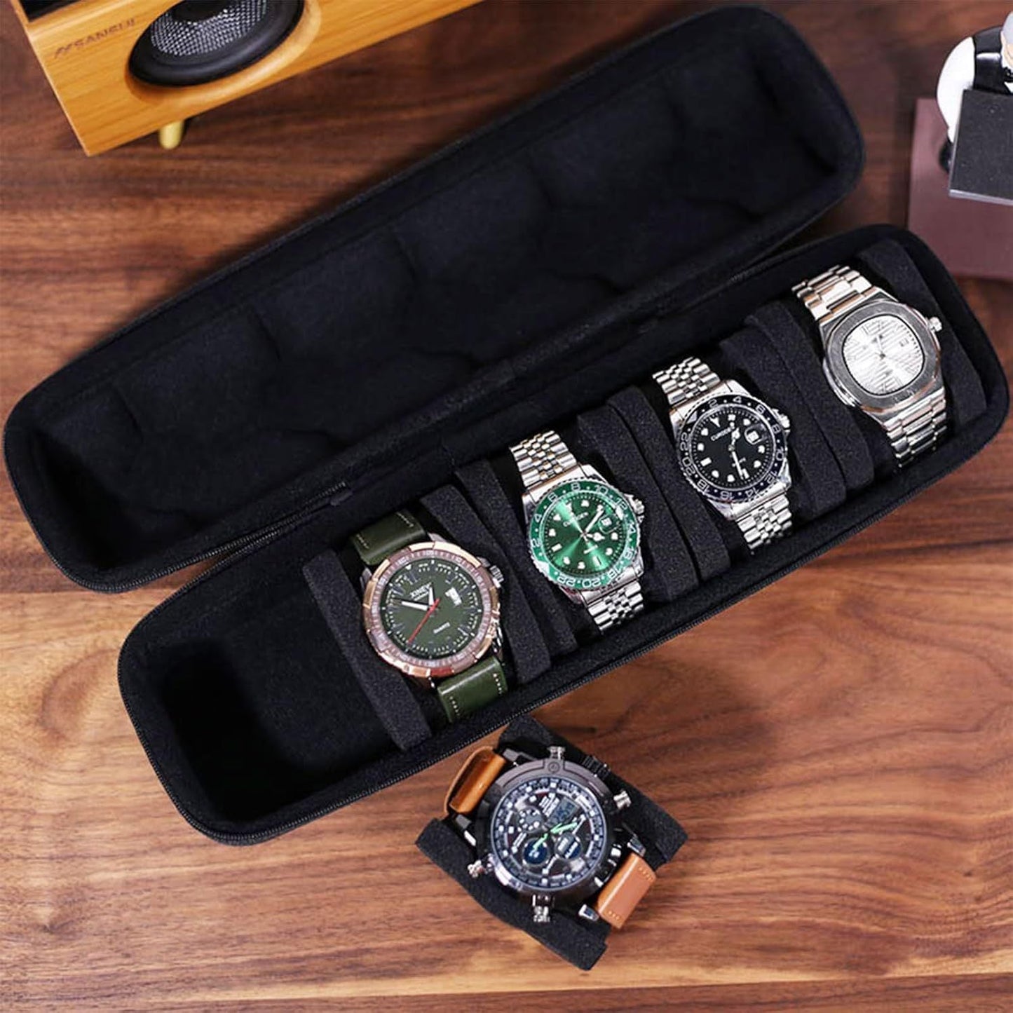 Portable 5-Grid Watch Box with Pillow - Anti-Movement