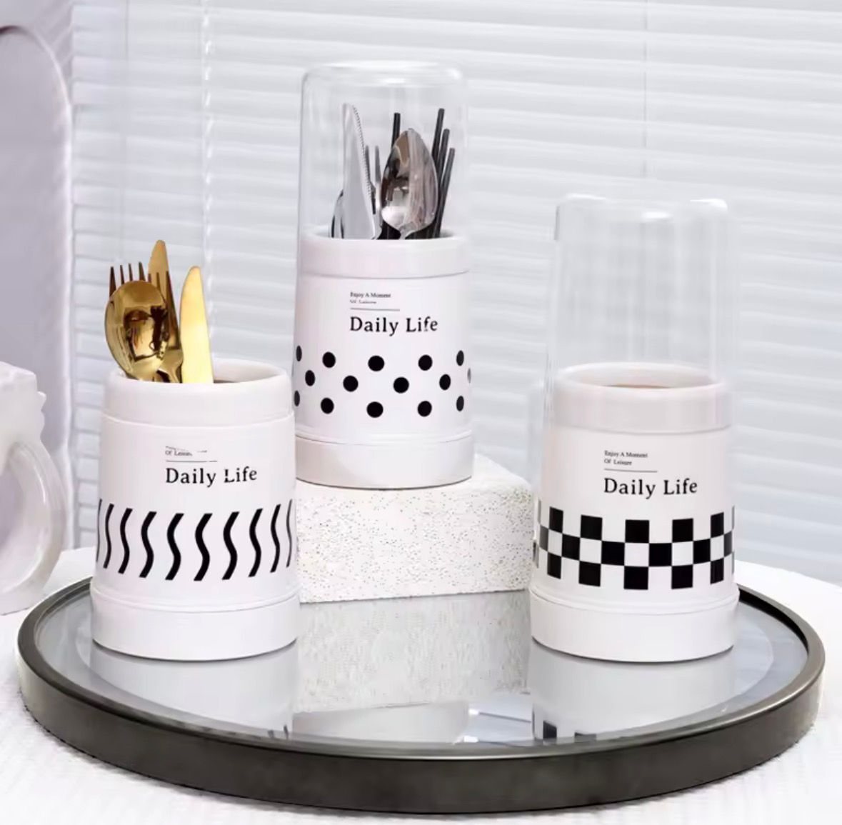 Cutlery Storage Holder With Cover - Set of 3