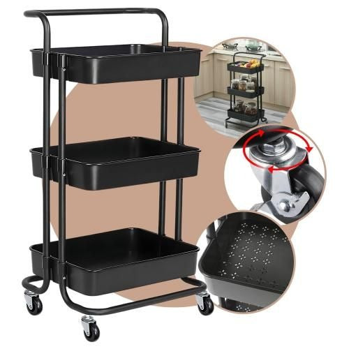 Modern 3-Tier Rolling Cart with Drawer & Desktop