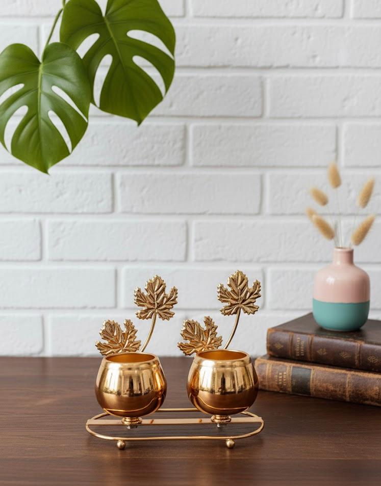 Metallic Dual Container on Wheels Decor