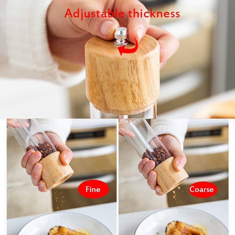 Salt and Pepper Mills Wooden Manual Refillable Salt and Pepper Grinders