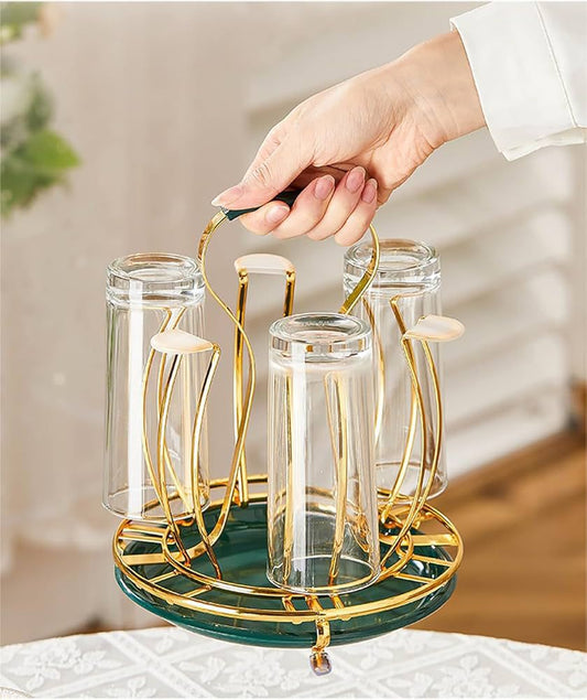 Golden Glass Drying Rack, 6-Glass Holder 