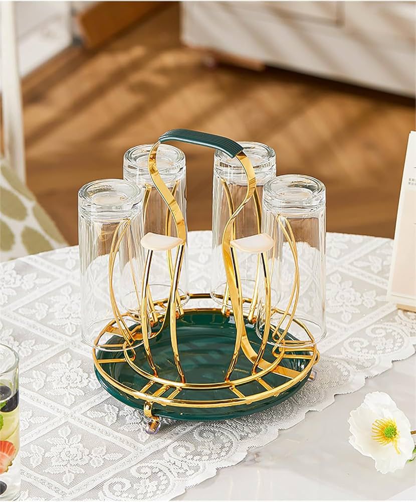 Golden Glass Drying Rack, 6-Glass Holder 