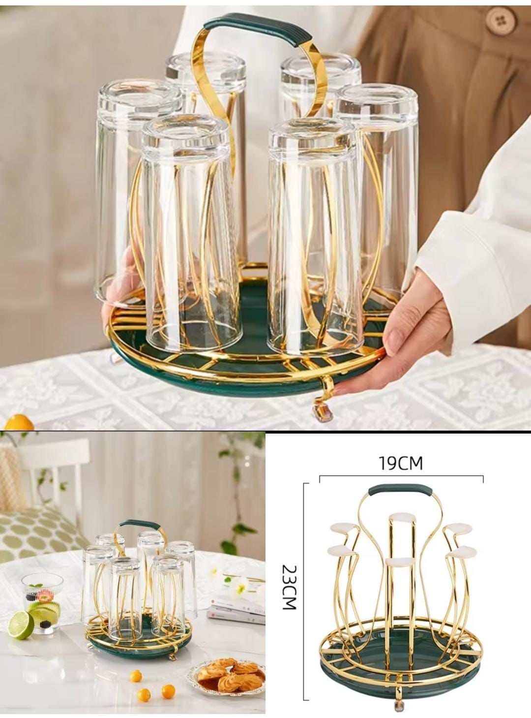 Golden Glass Drying Rack, 6-Glass Holder 