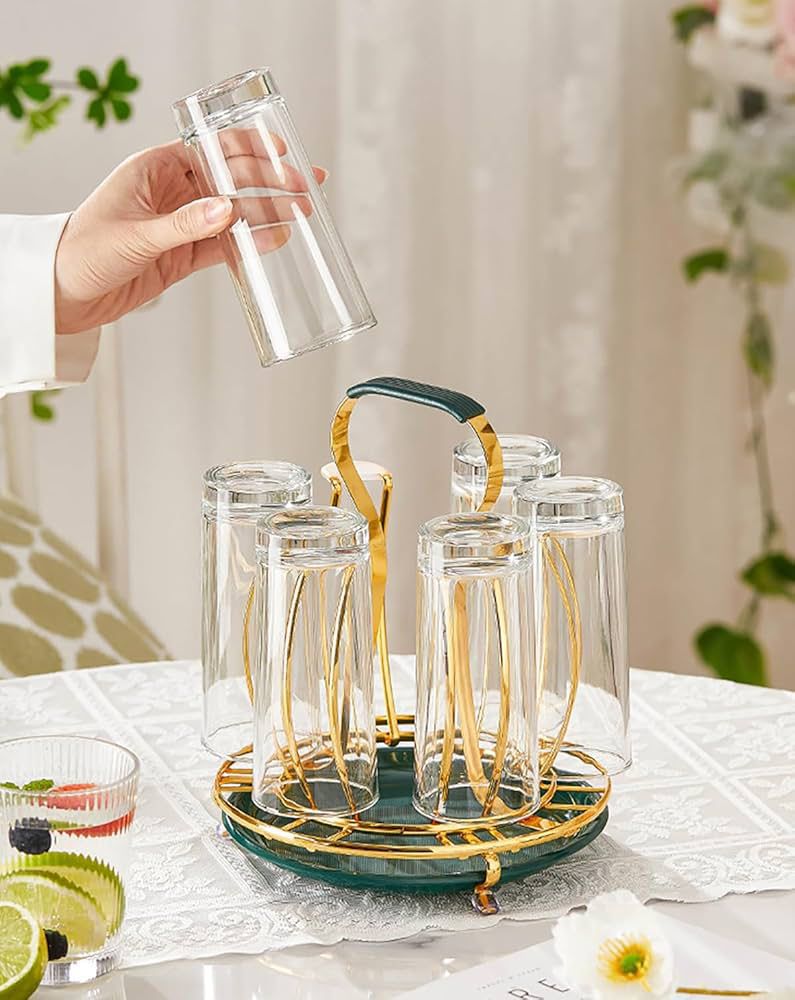 Golden Glass Drying Rack, 6-Glass Holder 