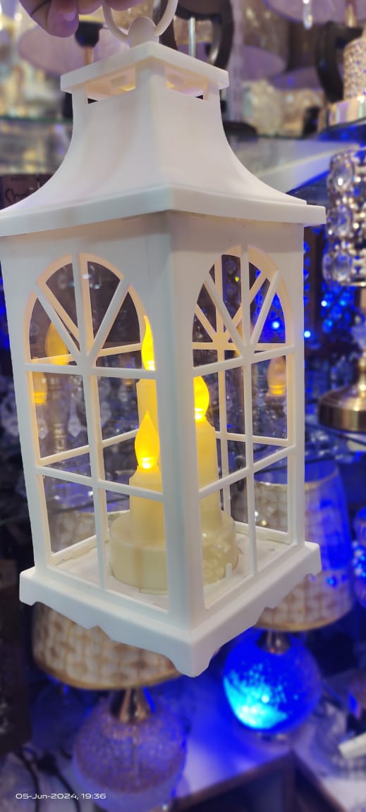 Decorative White Lantern with Flickering LED Candles