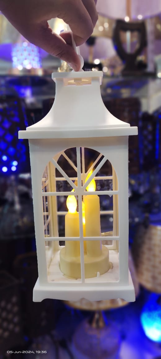 Decorative White Lantern with Flickering LED Candles