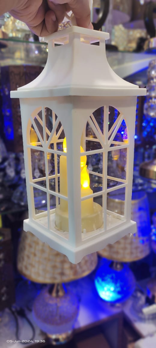 Decorative White Lantern with Flickering LED Candles