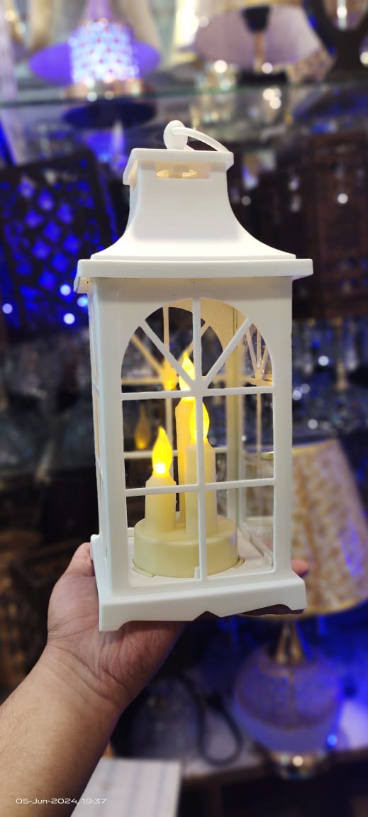 Decorative White Lantern with Flickering LED Candles
