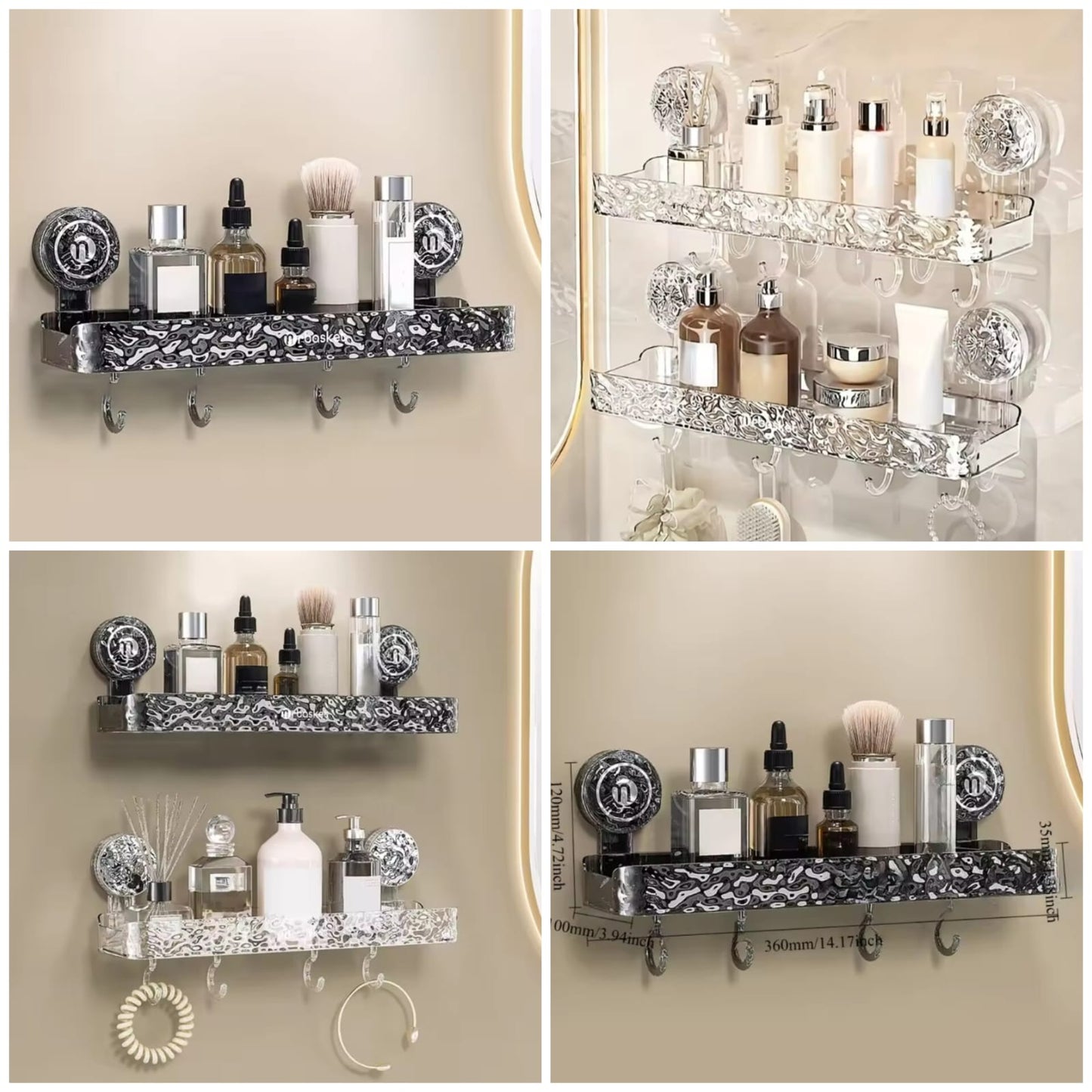 Crystal Suction Wall-Mounted Shelf