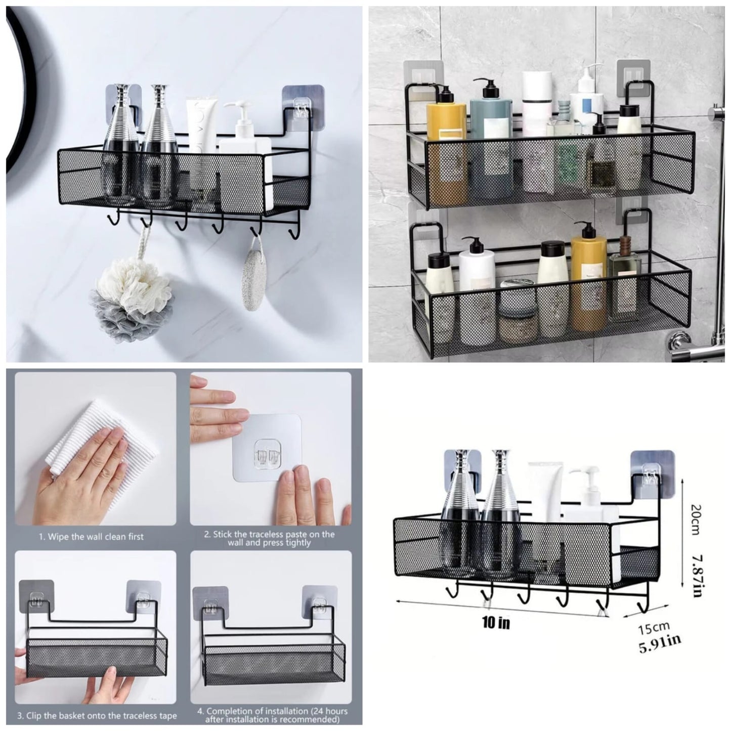 Self-adhesive Wall-Mounted Iron Shelf With Hook (Premium Quality)