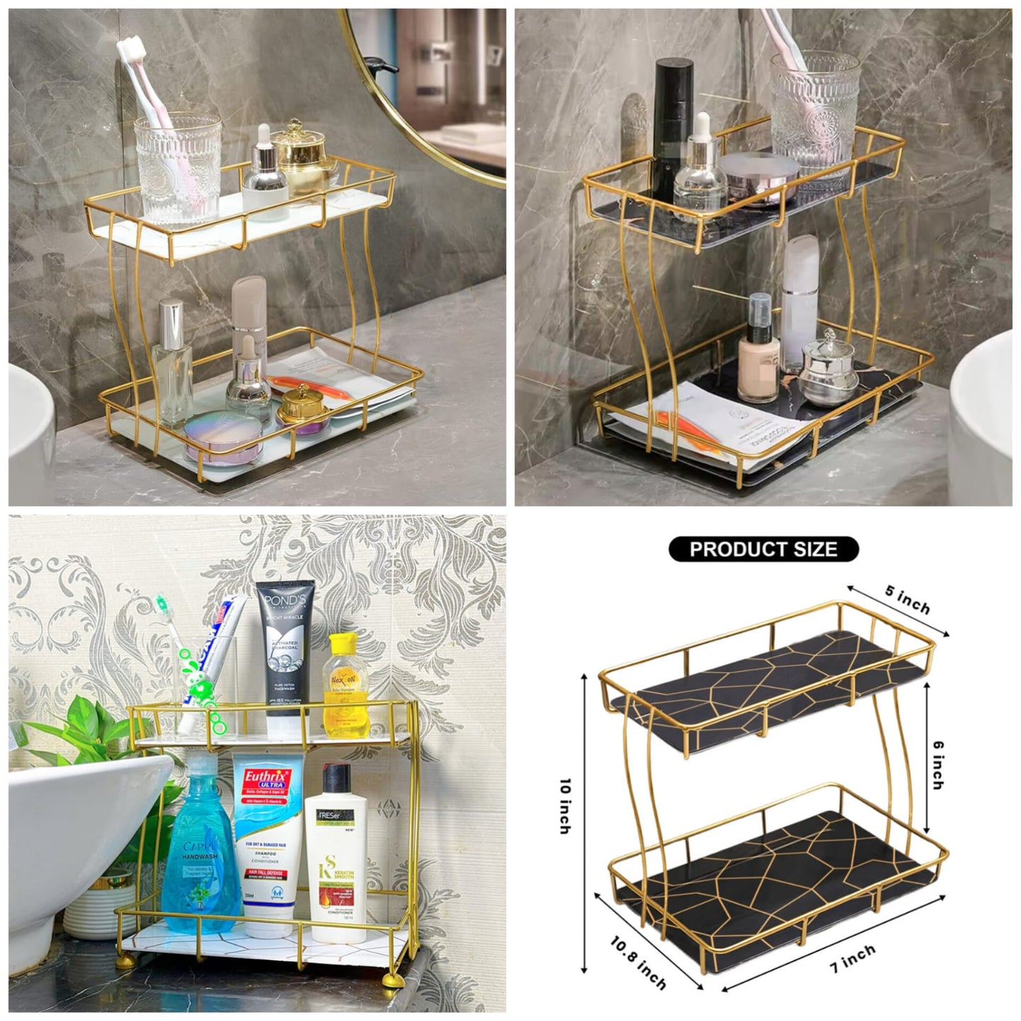 2-Tier Rectangular Golden Vanity Stand