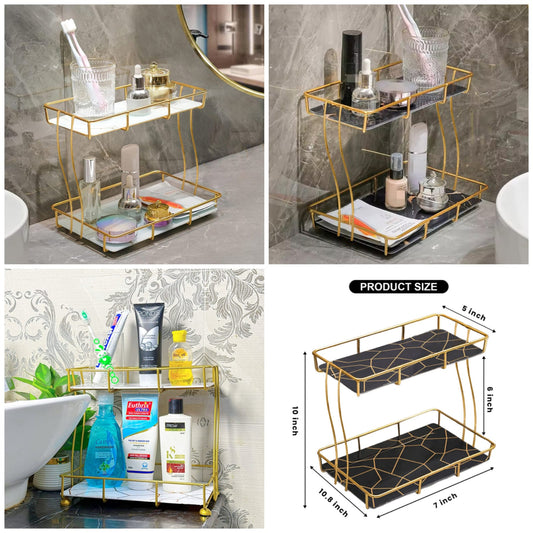 2-Tier Rectangular Golden Vanity Stand