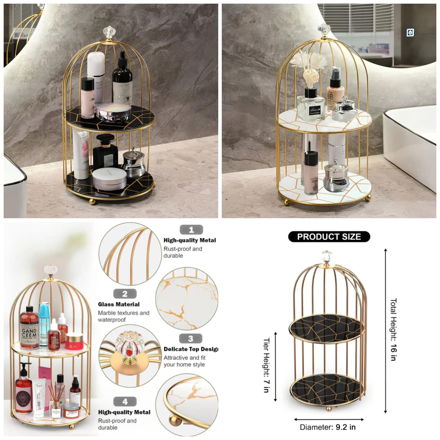 2-Tier Golden Vanity Cage