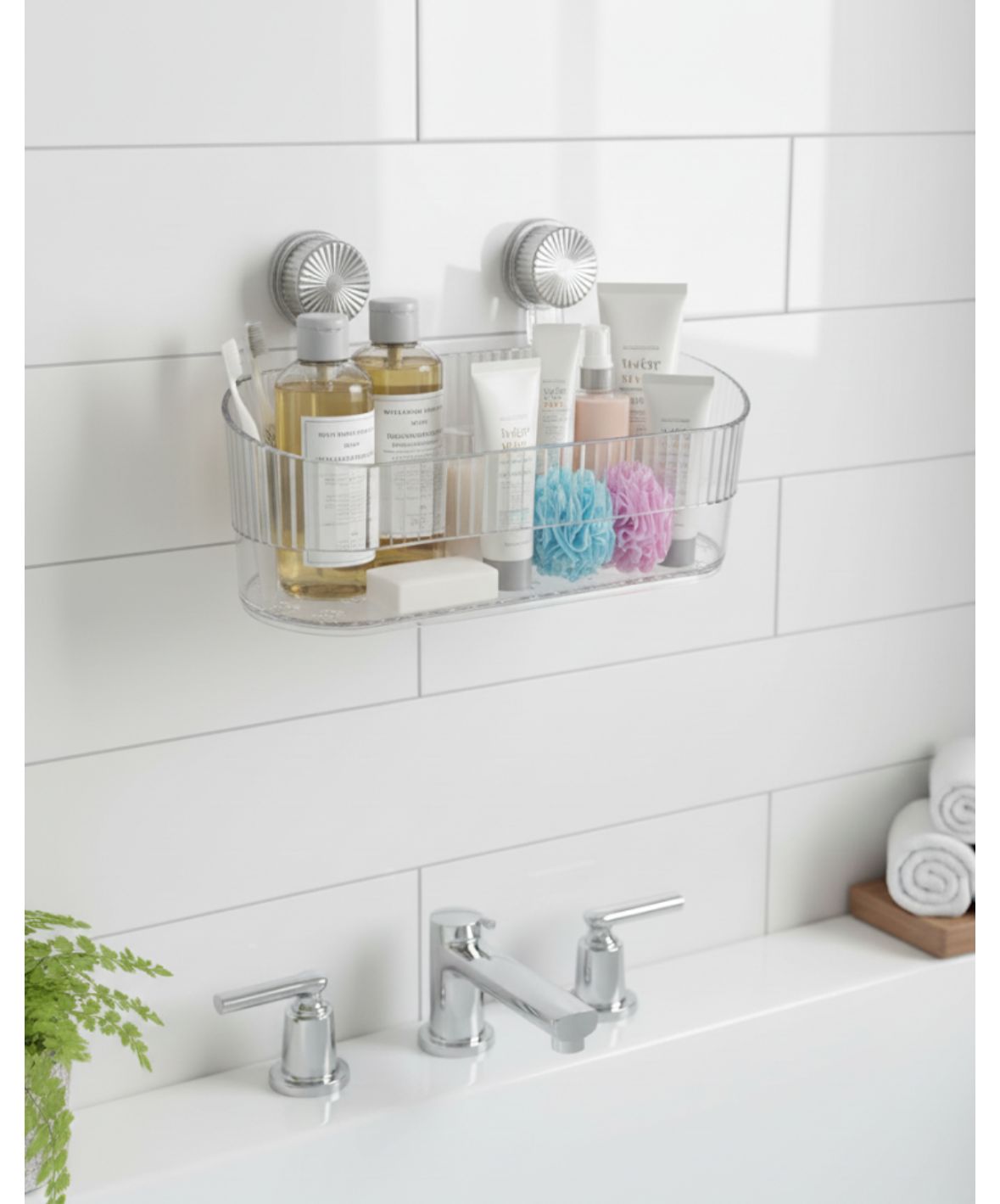 Acrylic bathroom Essential Holder with 2 suction lock