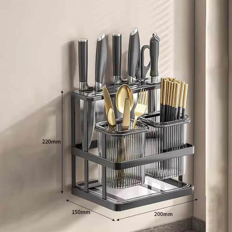 Stainless Steel Cutlery and Pot Cover Wall Rack