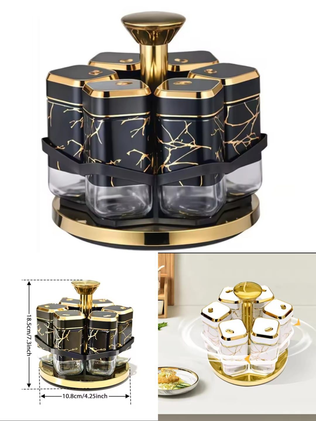 Rotating Spice Jar Glass Material 6pcs Jar