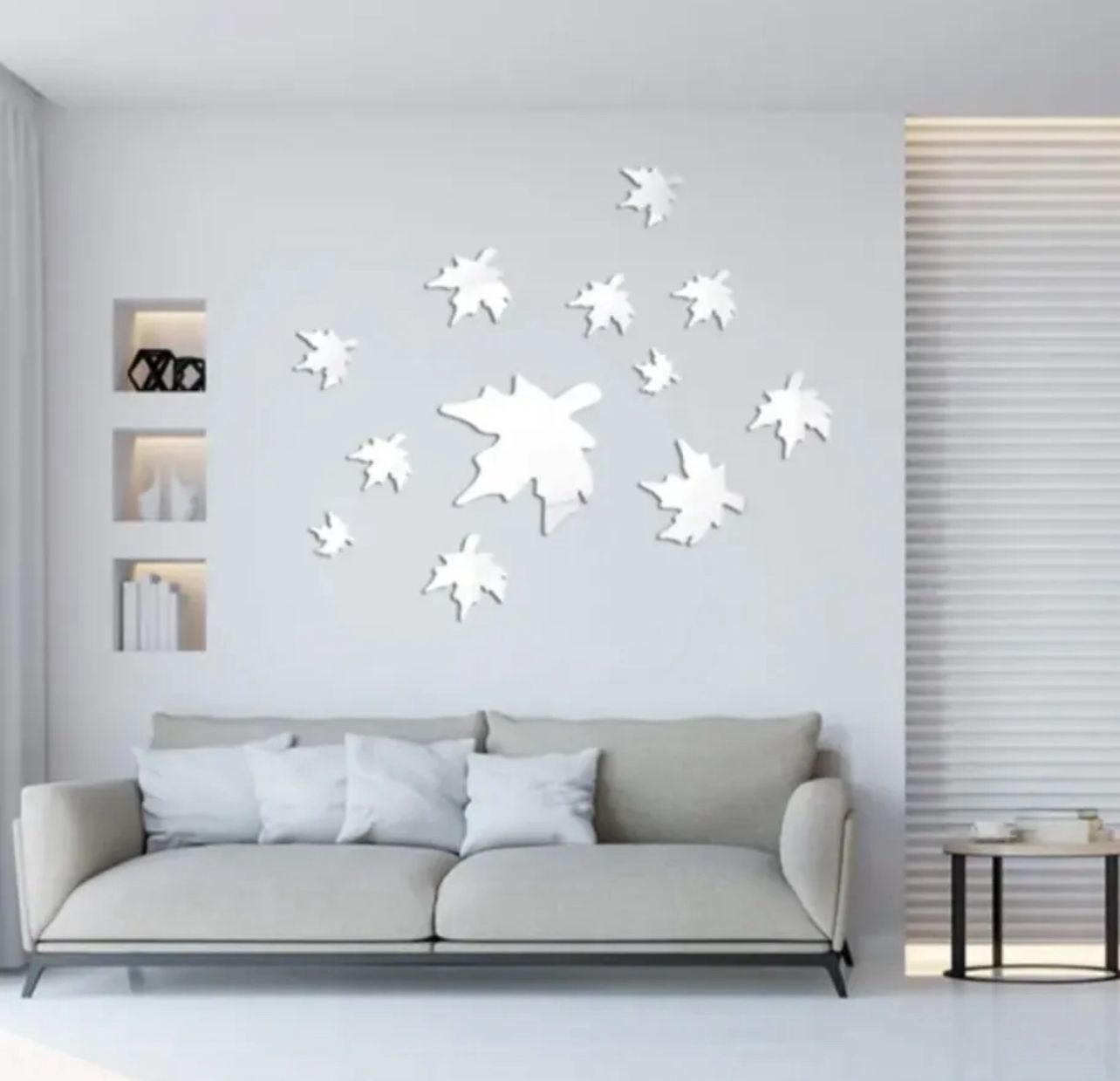 3D Maple Leaf Shape Acrylic Mirror Surface Wall Sticker Home Decoration Silver