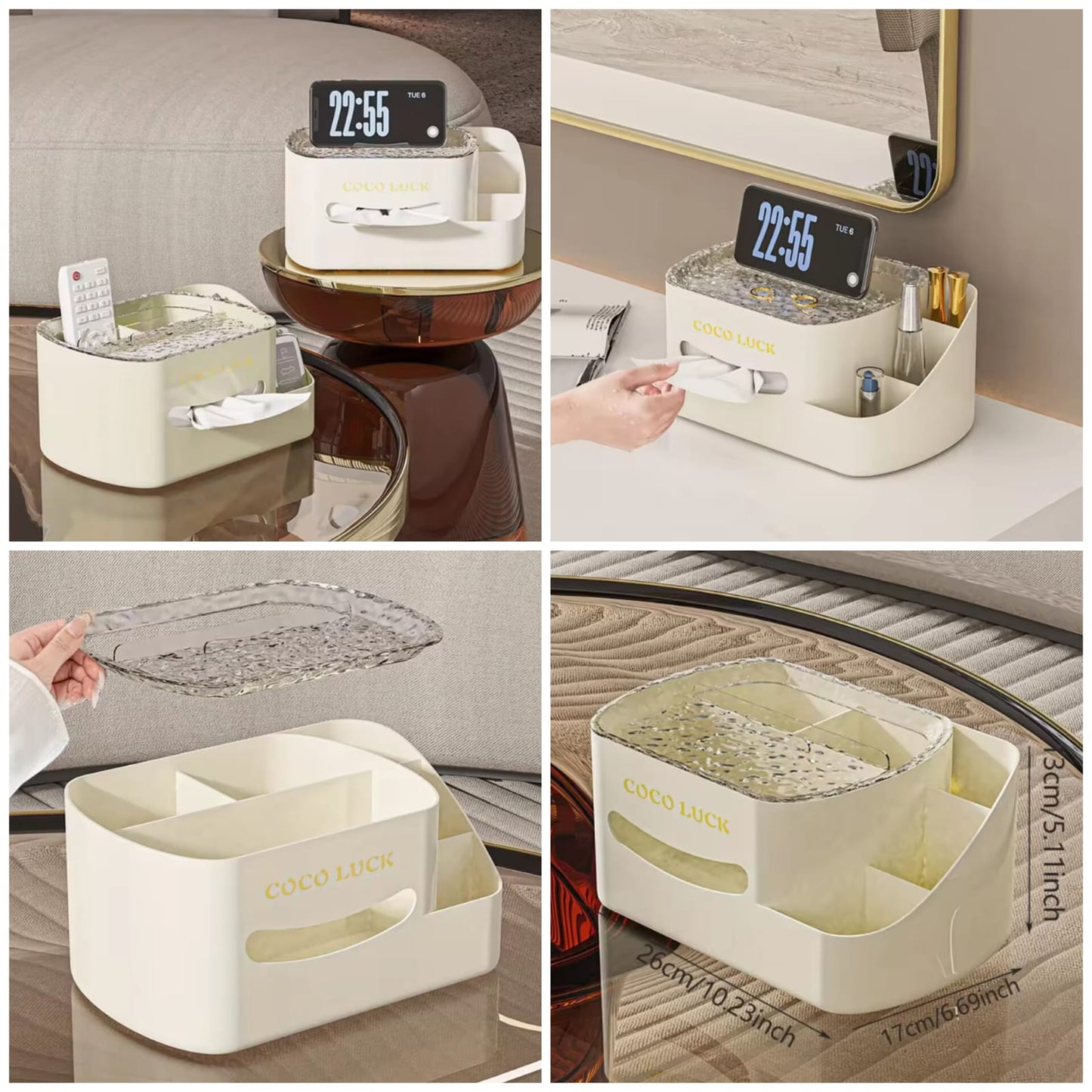 Cosmetic Organizer With Tissue Box & Desk Storage