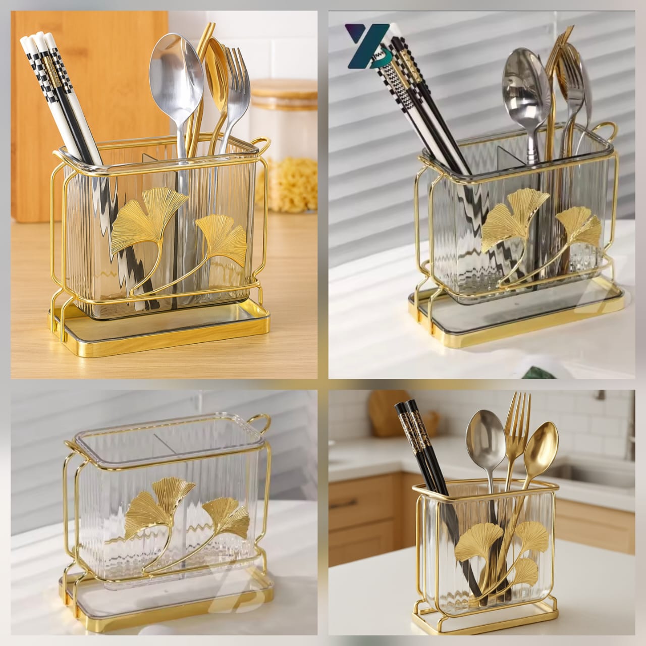 Luxury Golden Leaf Cutlery Holder (Premium Quality)
