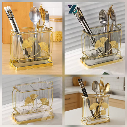 Luxury Golden Leaf Cutlery Holder (Premium Quality)