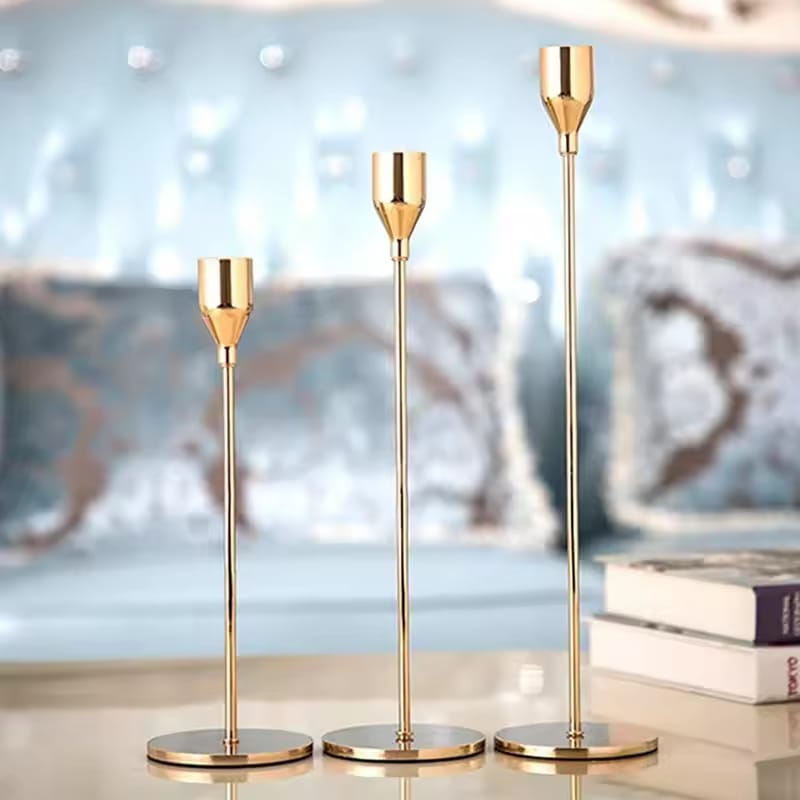 Set of 3 Tapered Metal Candlestick Holders