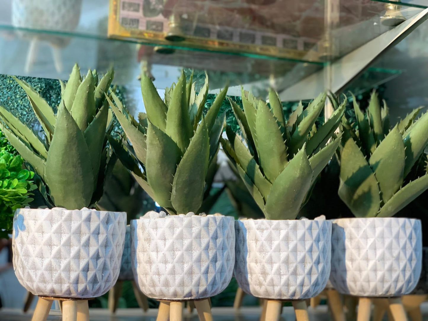 Geometric Ceramic Planter with Artificial Succulent