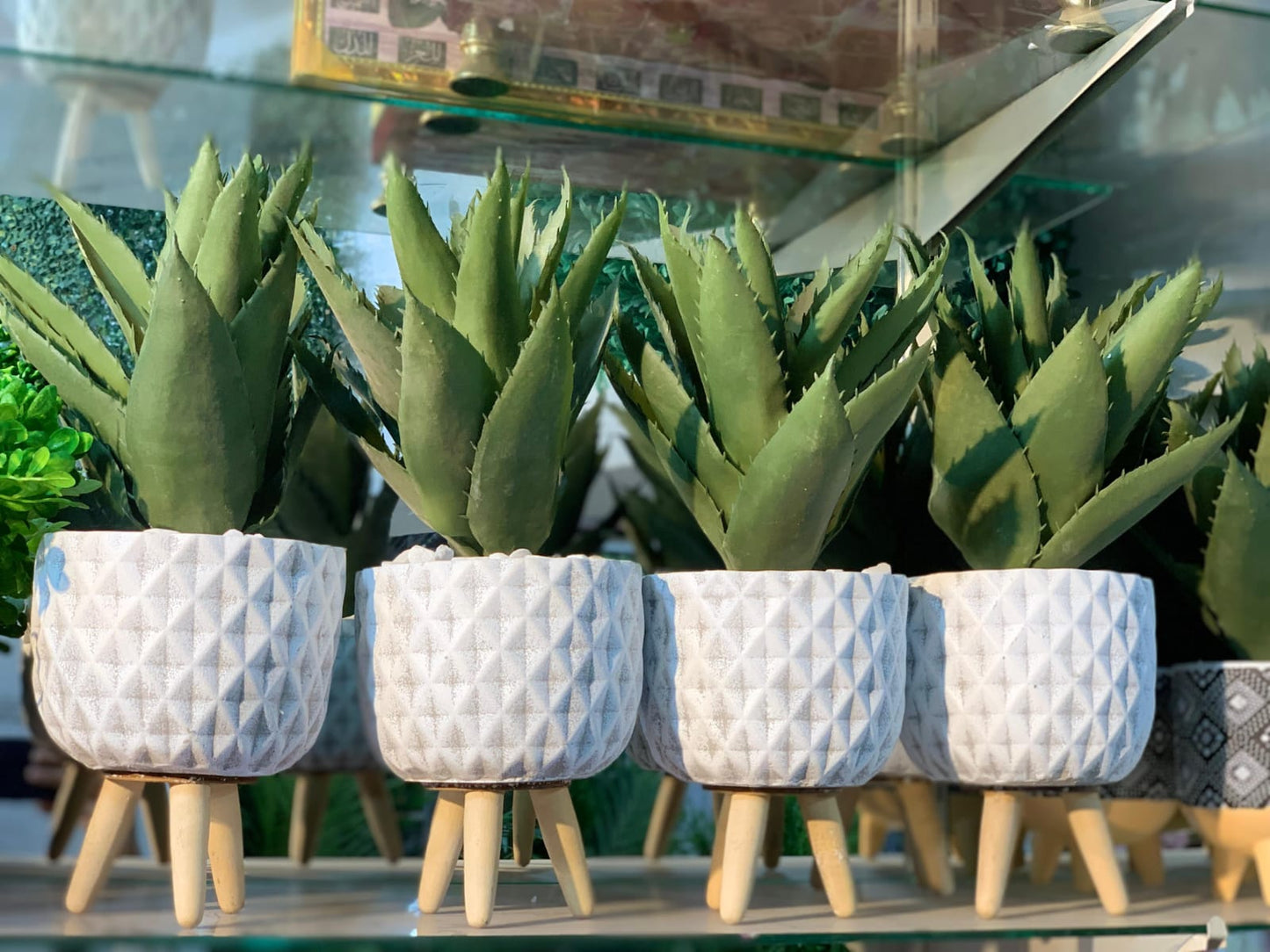 Geometric Ceramic Planter with Artificial Succulent