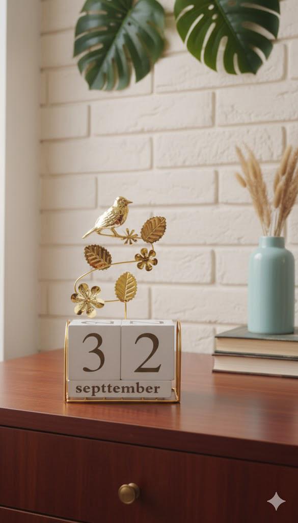 Decorative Perpetual Calendar with Gold Accents