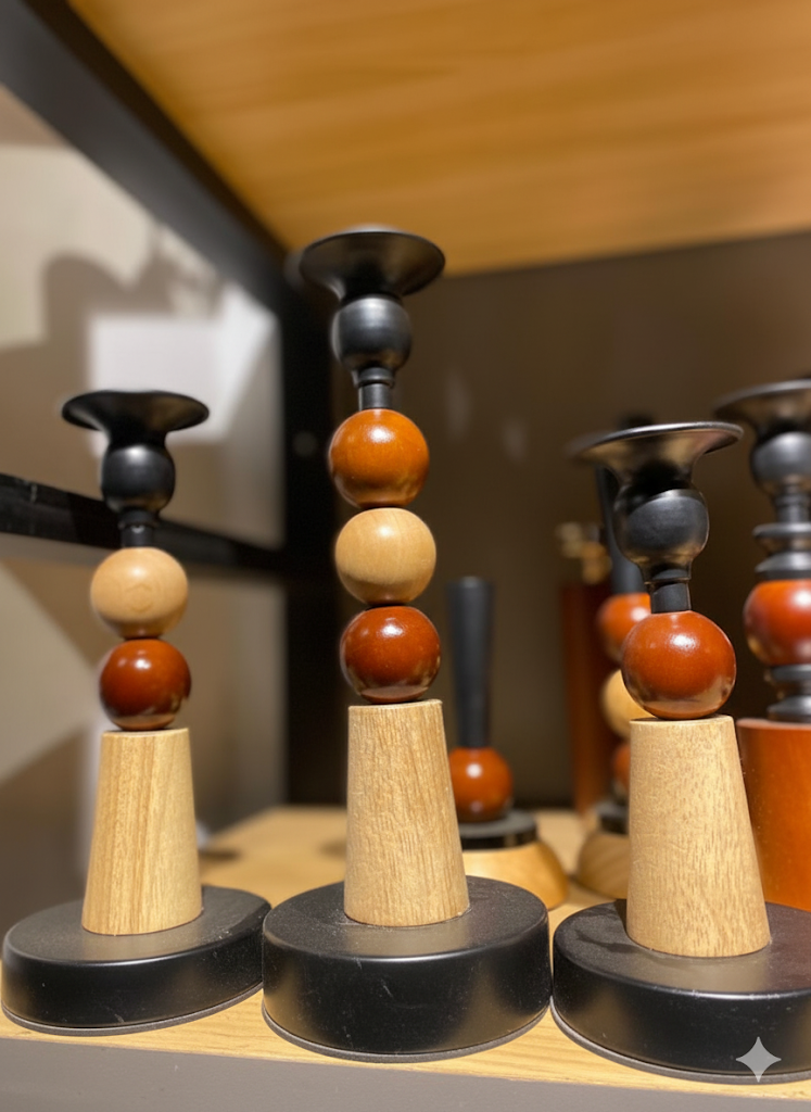 Luxury Stacked Wood Taper Candle Holder - Set of 3