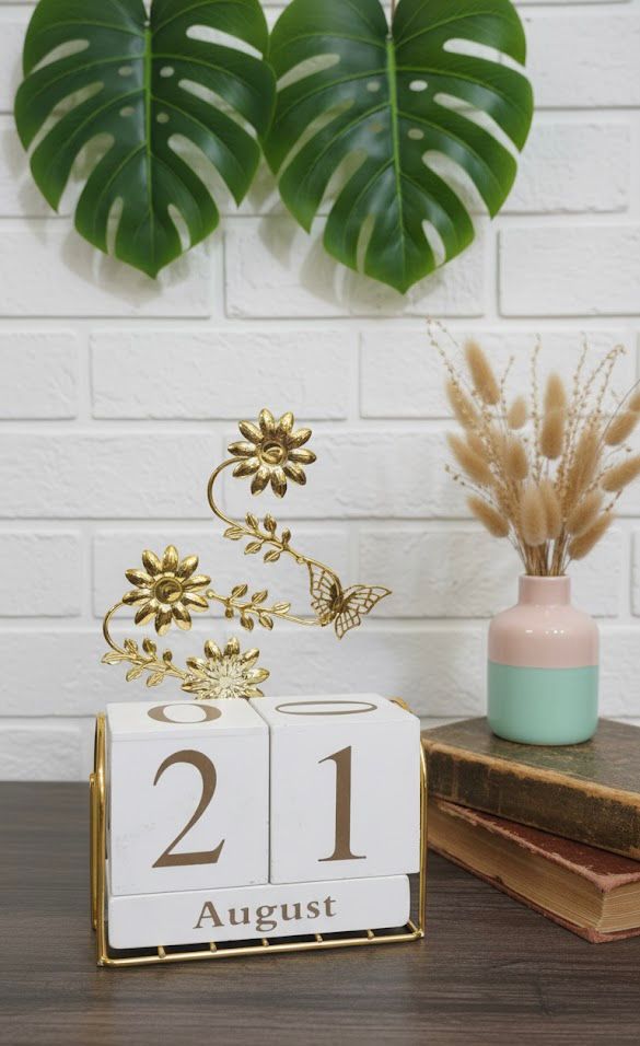 Decorative Perpetual Calendar with Gold Accents