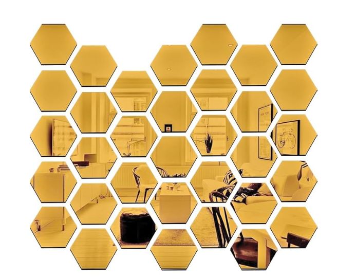 12pcs Wall Craft 3D Acrylic Mirror Hexagon Shape - Big Size