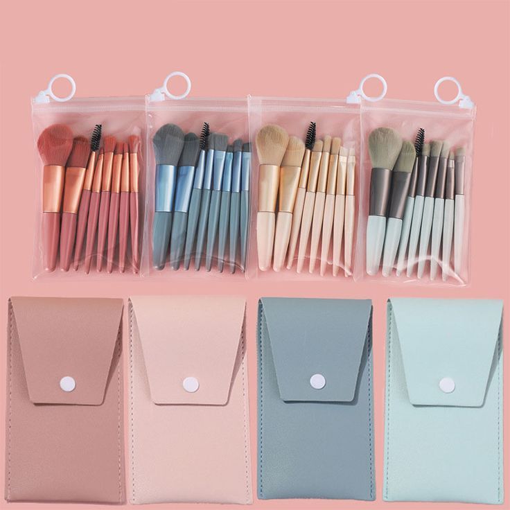 8 Pcs Leather Pouch Makeup Brush Set (Soft Bristles)