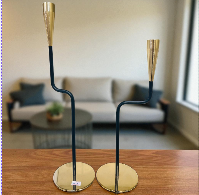 Modern Gold & Black Candle Holder Set of 2