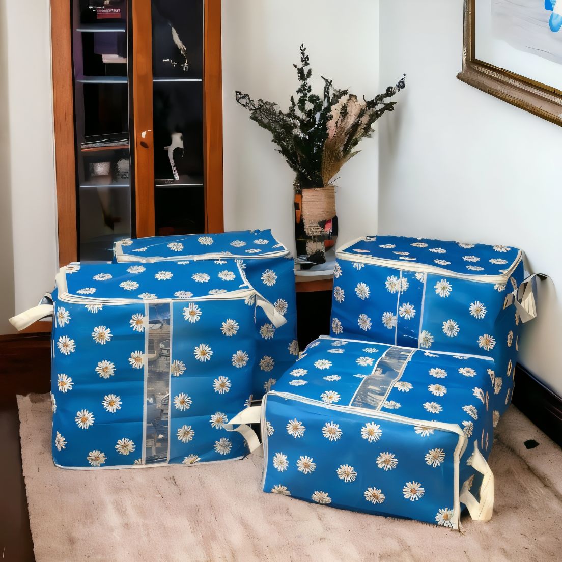 Printed Flower Storage Blanket Bag Organizer