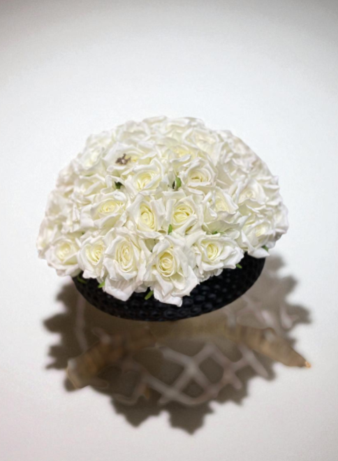 Elegant White Roses in Black Pot