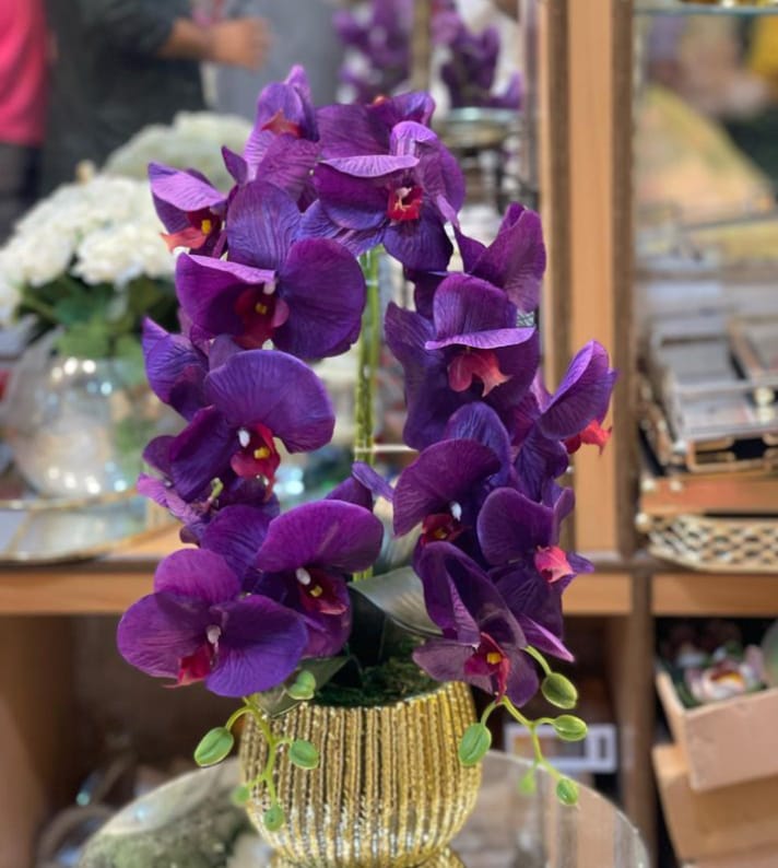 Purple Orchid In Gold Pot